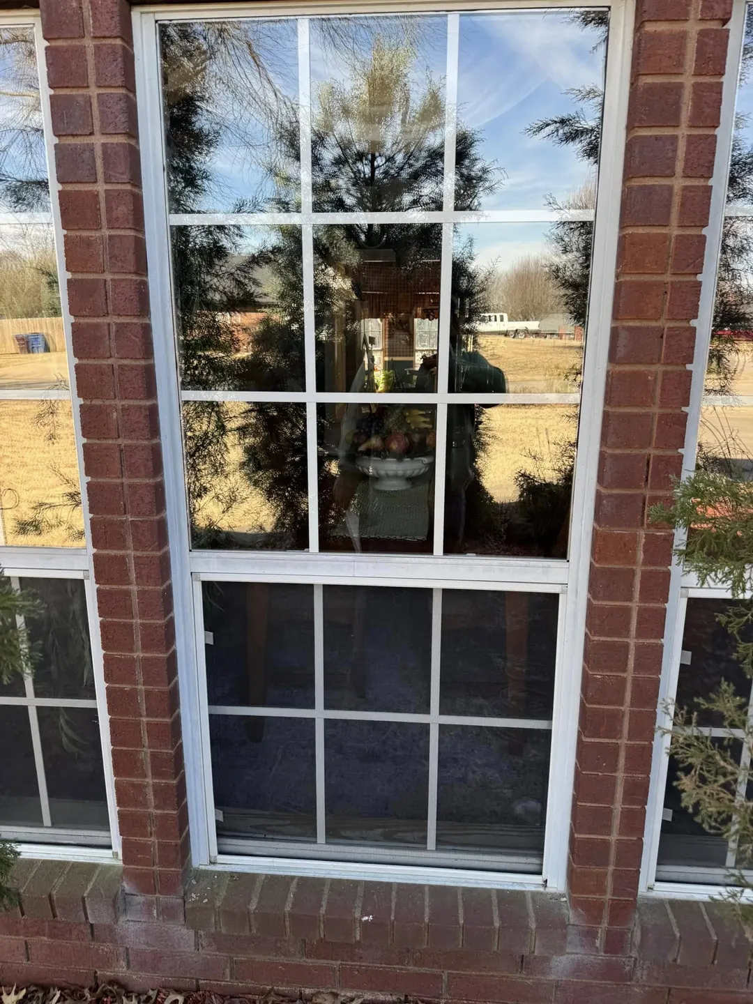 Multi-pane residential window viewed from outside